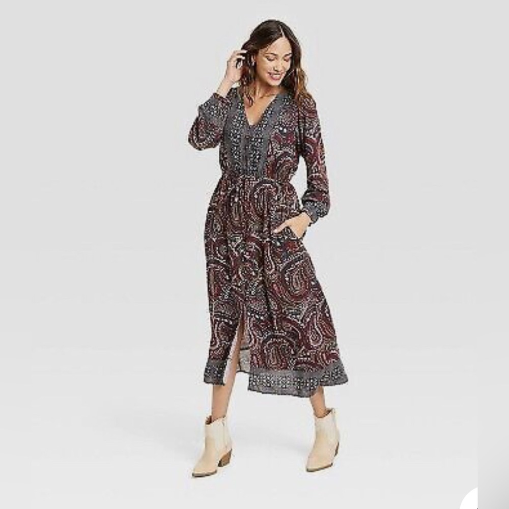 NWT Knox Rose Night Sky Boho V-Neck Button Front Maxi Dress - Picture 2 of 7